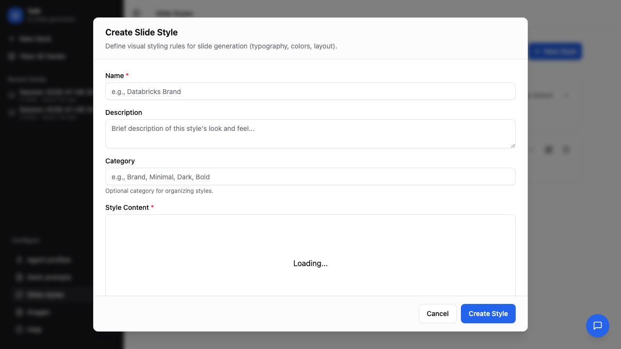 Create Style modal
